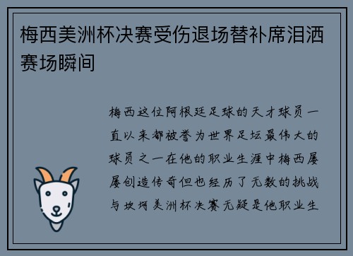 梅西美洲杯决赛受伤退场替补席泪洒赛场瞬间